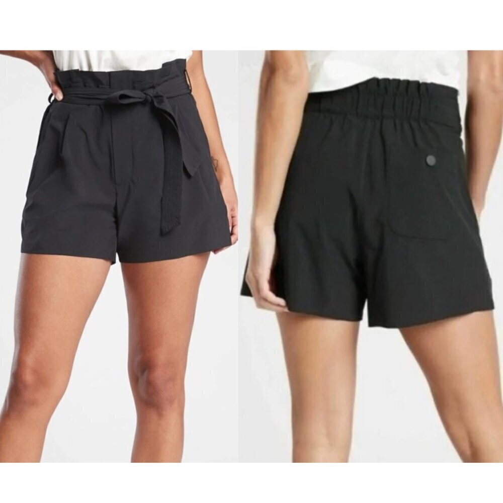 Athleta Black Skyline Tie Waist High Rise Paperbag Shorts - 35896